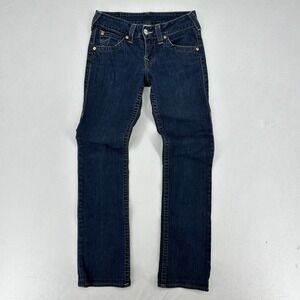 True Religion Straight Jeans Womens Size 28 Dark Wash Blue Low Rise Stretch